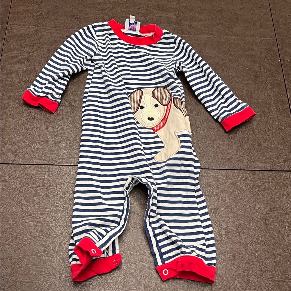 Striped Baby Romper with Puppy Design